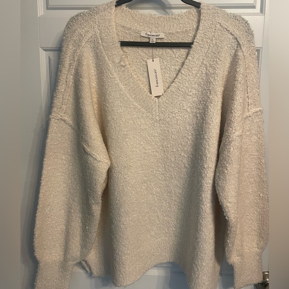Sabrina Shimmer V Neck Sweater in Ivory